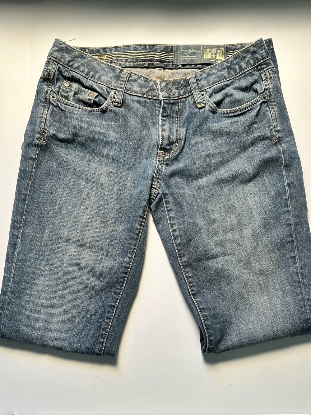 Converse One Star Denim Jeans-Women's Size 2-Hand Sewn Lace Appliques